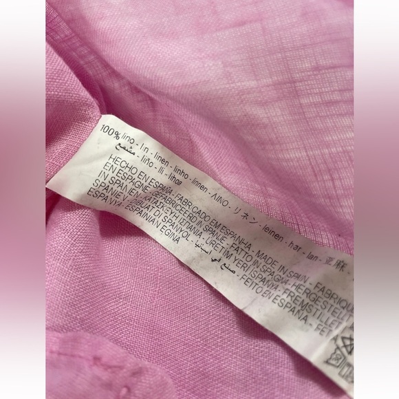 Zara Womens Small 100% Linen Pink Gold Long Sleeve Button Up Shirt Summer Beach - Picture 14 of 16